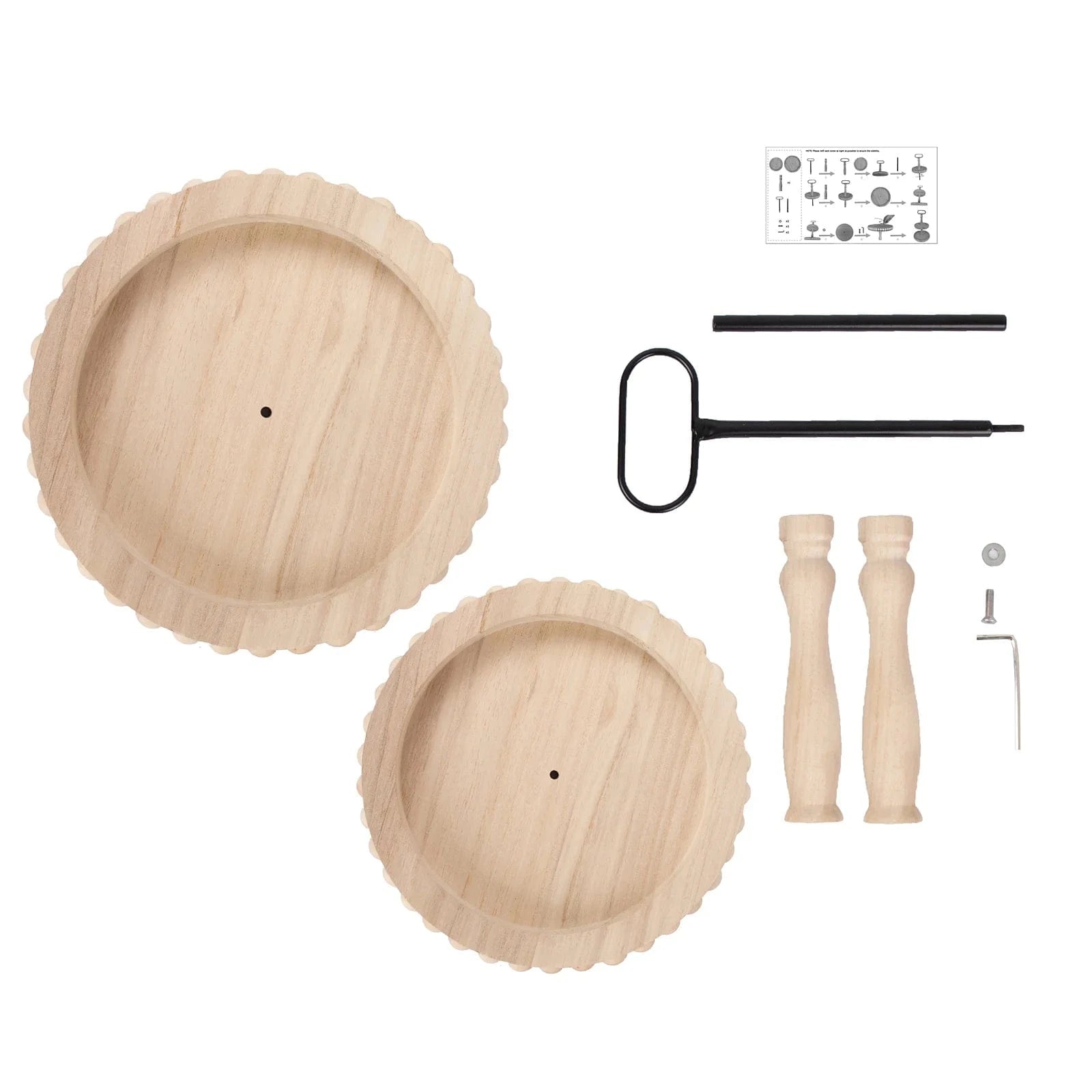 2-Tier Natural 17 in Beaded Wooden Serving Tray Stand With Metal Handle