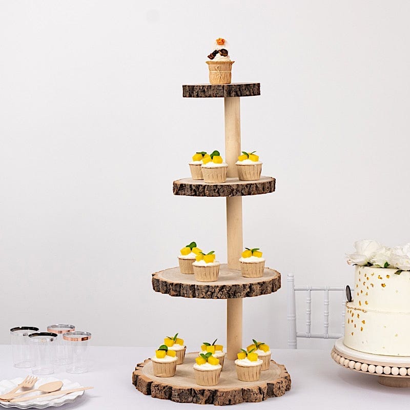 29 in tall 4 Tier Natural Rustic Wooden Cupcake Tower Stand