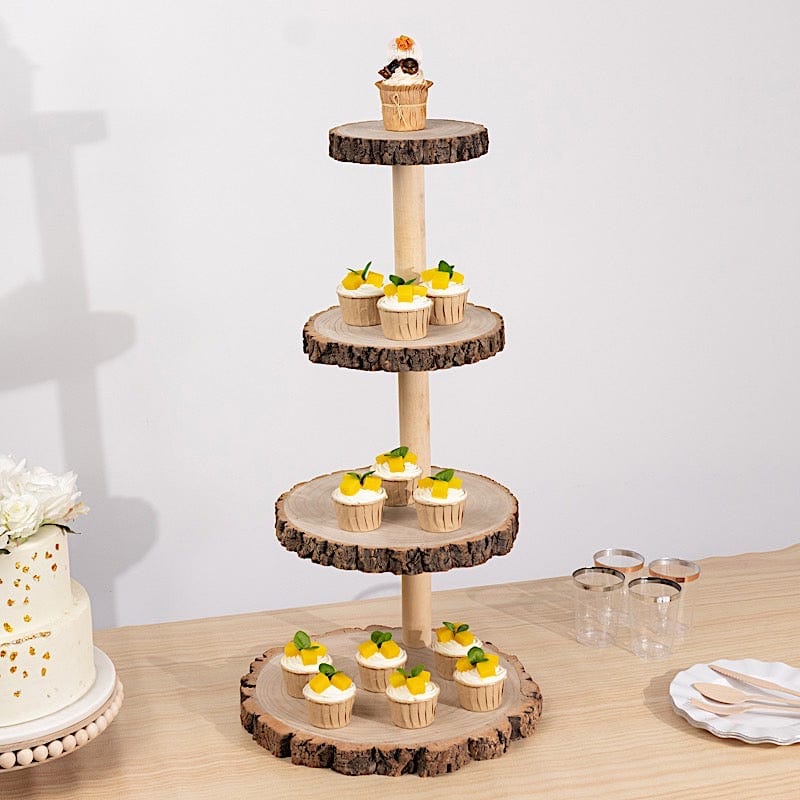 29 in tall 4 Tier Natural Rustic Wooden Cupcake Tower Stand