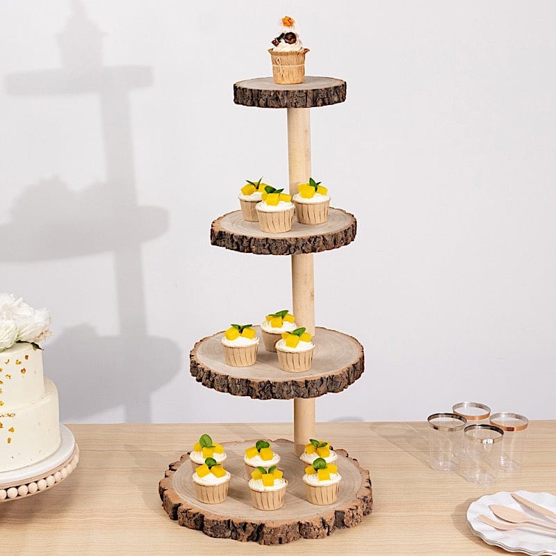29 in tall 4 Tier Natural Rustic Wooden Cupcake Tower Stand