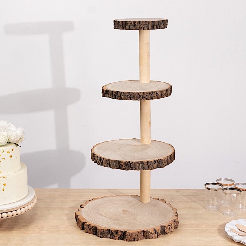 29 in tall 4 Tier Natural Rustic Wooden Cupcake Tower Stand