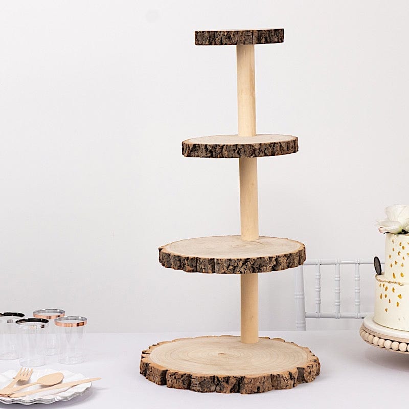 29 in tall 4 Tier Natural Rustic Wooden Cupcake Tower Stand