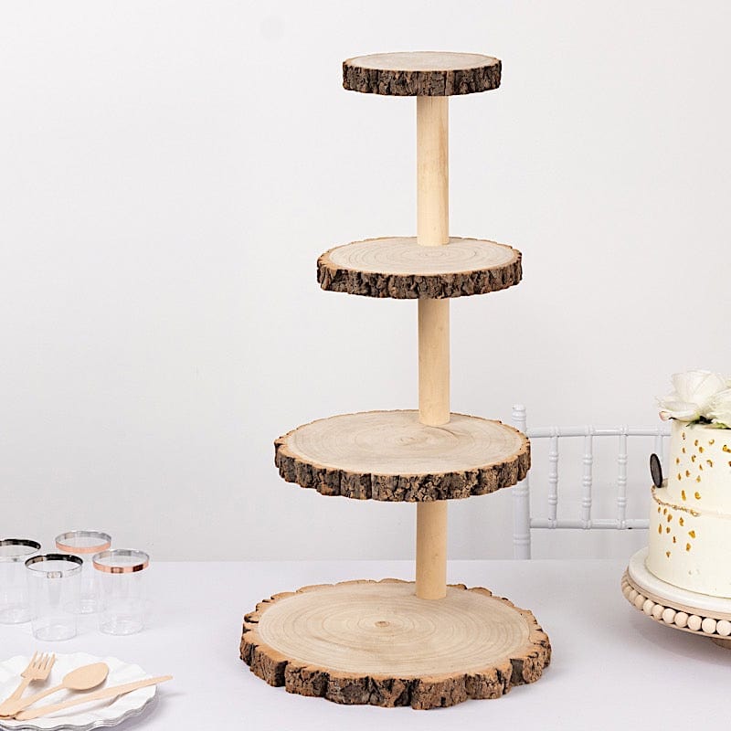 29 in tall 4 Tier Natural Rustic Wooden Cupcake Tower Stand