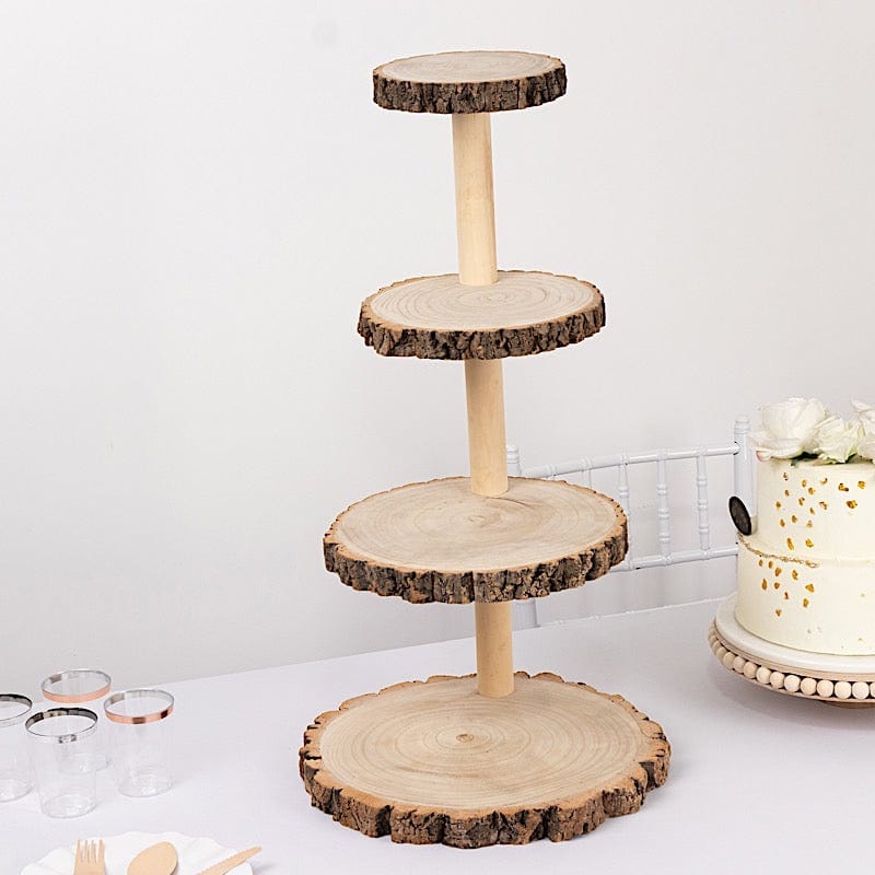 29 in tall 4 Tier Natural Rustic Wooden Cupcake Tower Stand