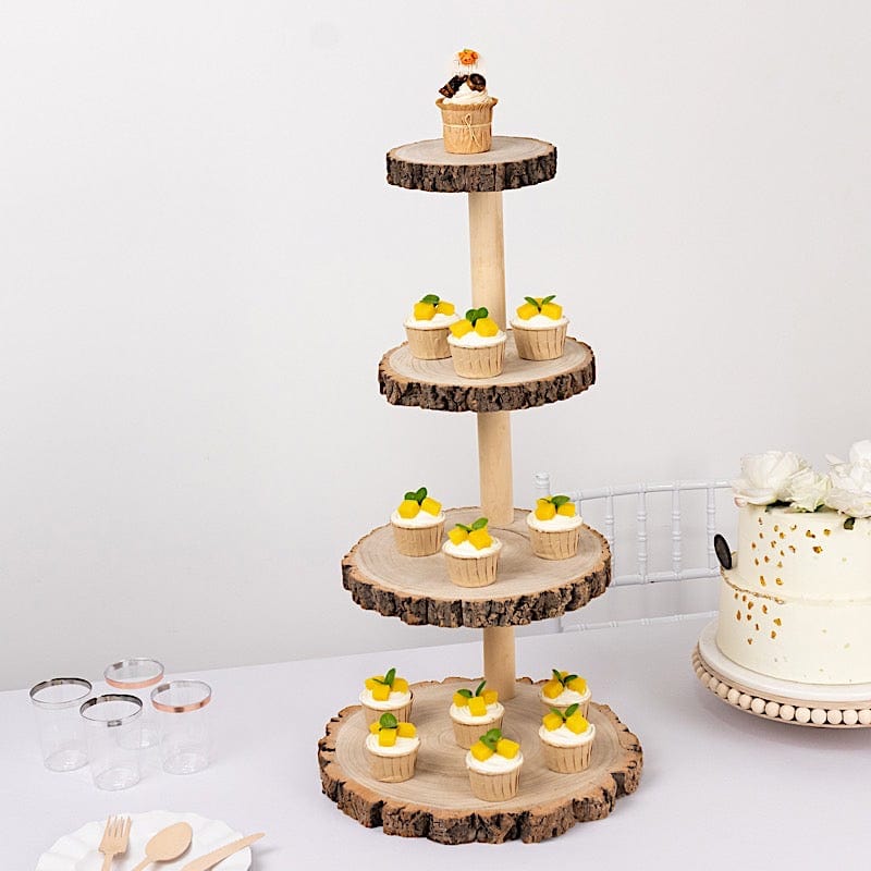 29 in tall 4 Tier Natural Rustic Wooden Cupcake Tower Stand