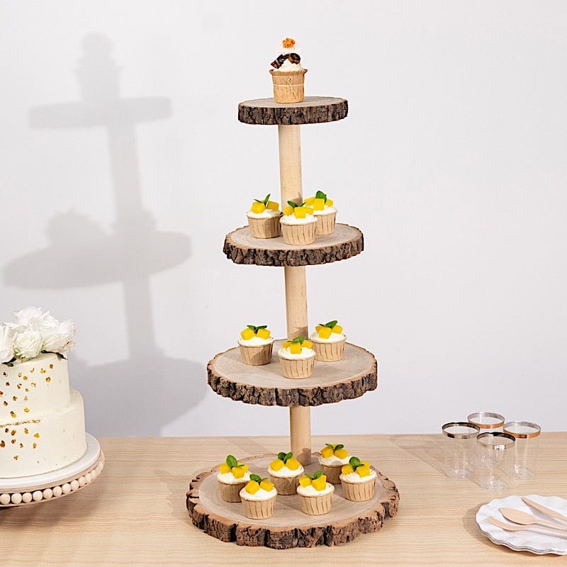 29 in tall 4 Tier Natural Rustic Wooden Cupcake Tower Stand