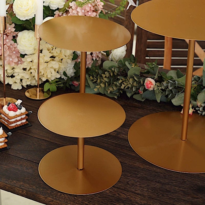 3 Gold Round Metal Cupcake Stands Dessert Display Riser