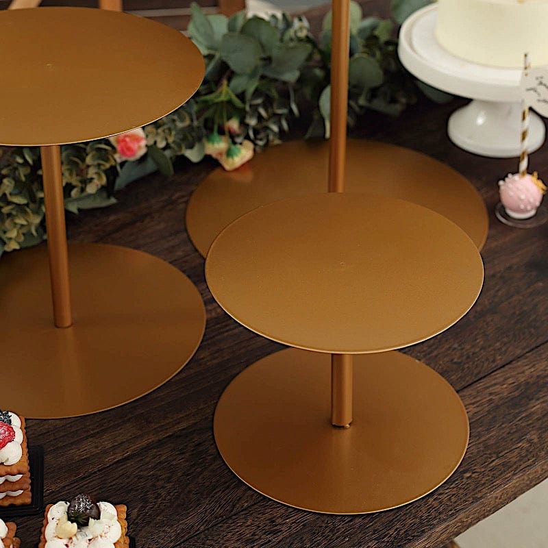 3 Gold Round Metal Cupcake Stands Dessert Display Riser