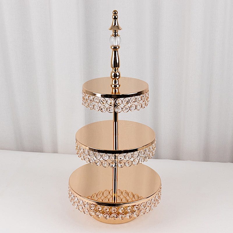3-Tier 26 in Round Crystal Beaded Metal Cake Stand