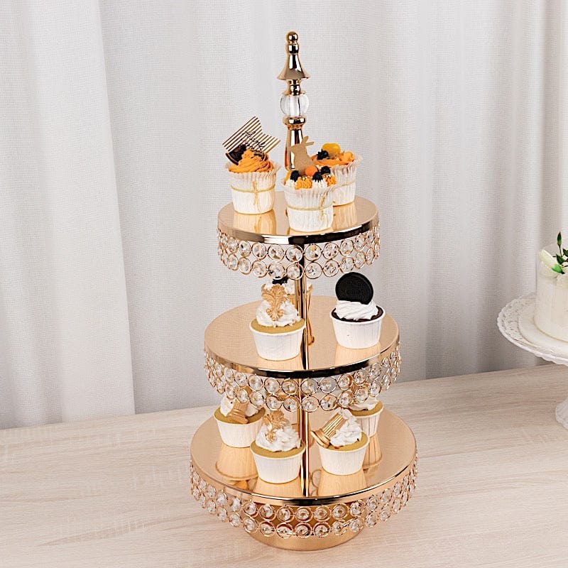 3-Tier 26 in Round Crystal Beaded Metal Cake Stand