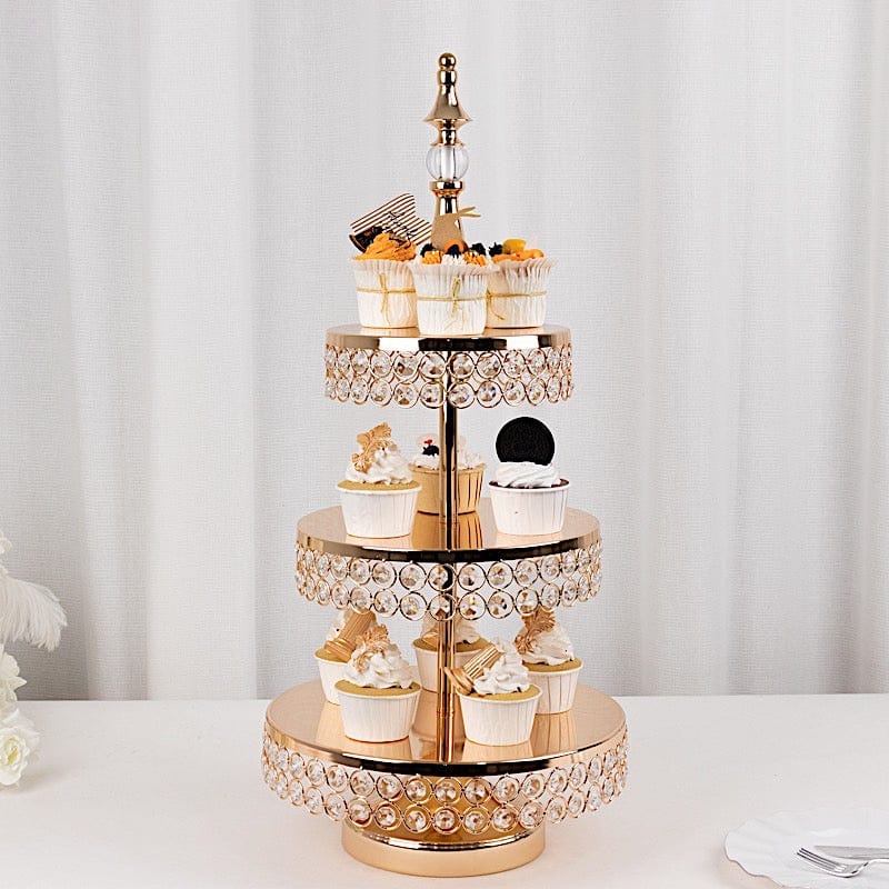 3-Tier 26 in Round Crystal Beaded Metal Cake Stand