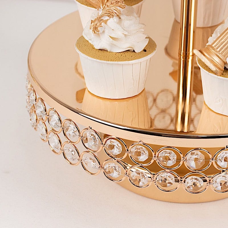 3-Tier 26 in Round Crystal Beaded Metal Cake Stand