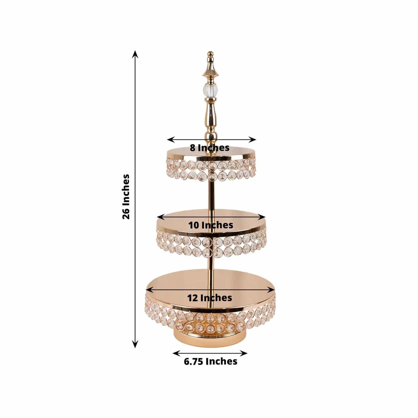 3-Tier 26 in Round Crystal Beaded Metal Cake Stand