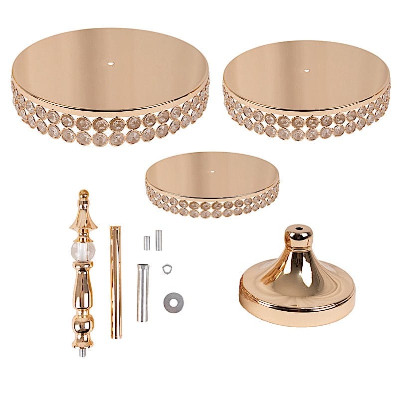 3-Tier 26 in Round Crystal Beaded Metal Cake Stand