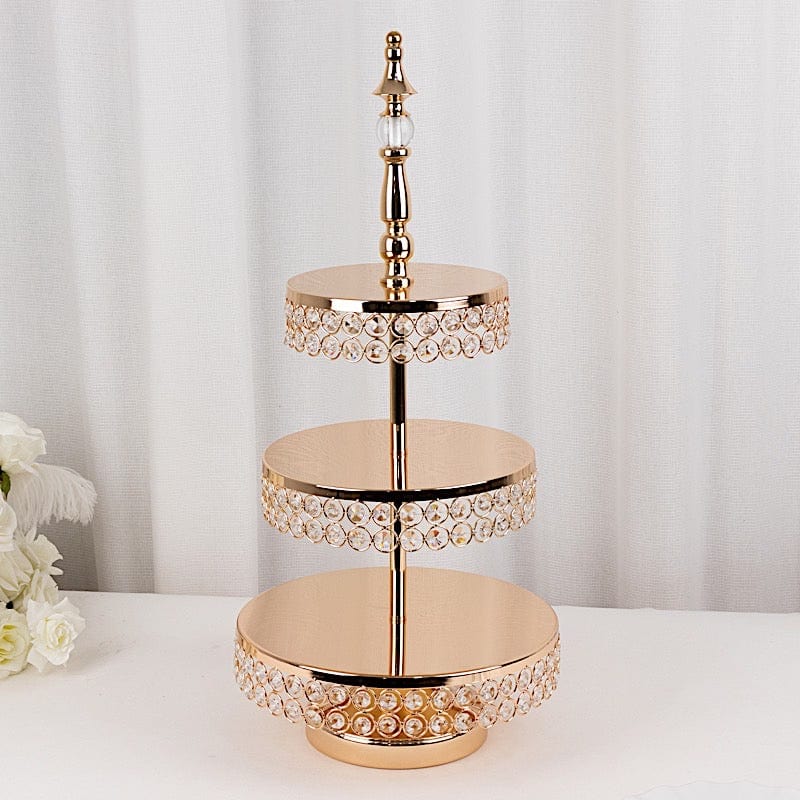3-Tier 26 in Round Crystal Beaded Metal Cake Stand