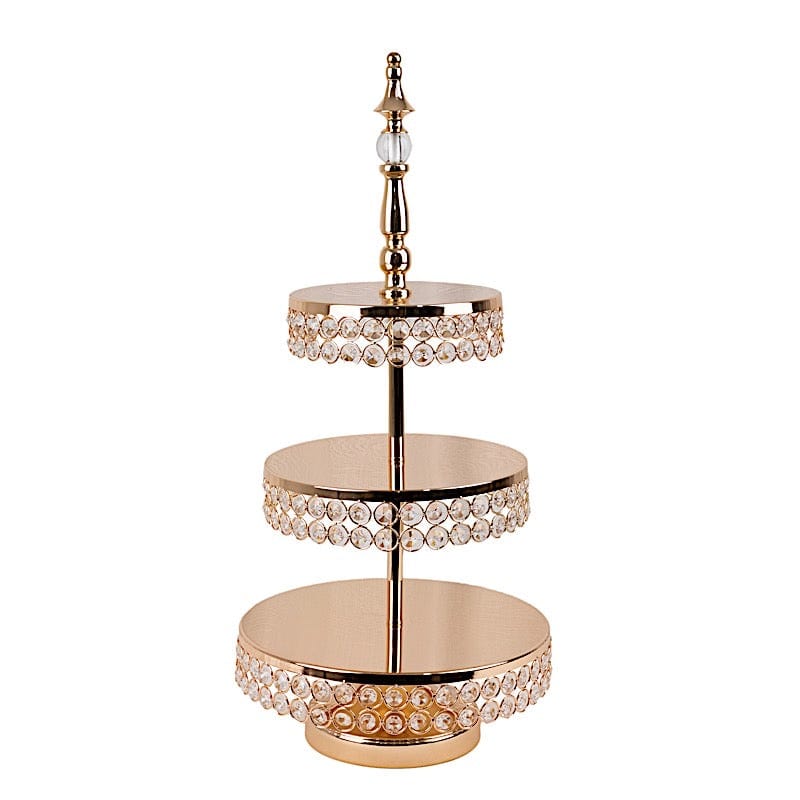 3-Tier 26 in Round Crystal Beaded Metal Cake Stand