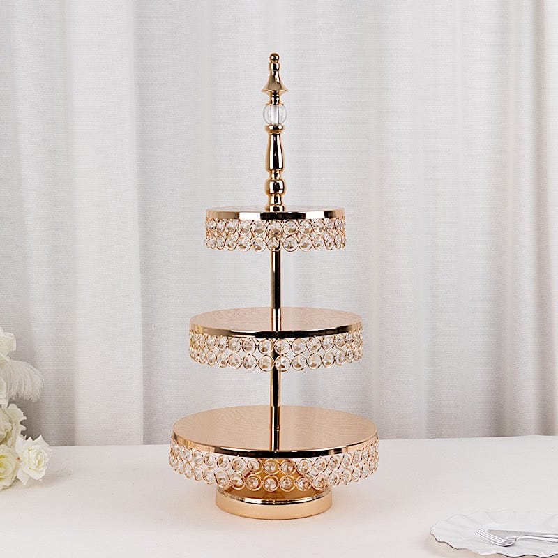 3-Tier 26 in Round Crystal Beaded Metal Cake Stand