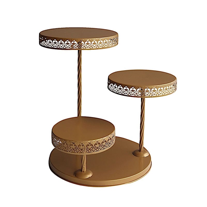 3-Tier Gold Metal Round Hollow Lace Design Cake Stand