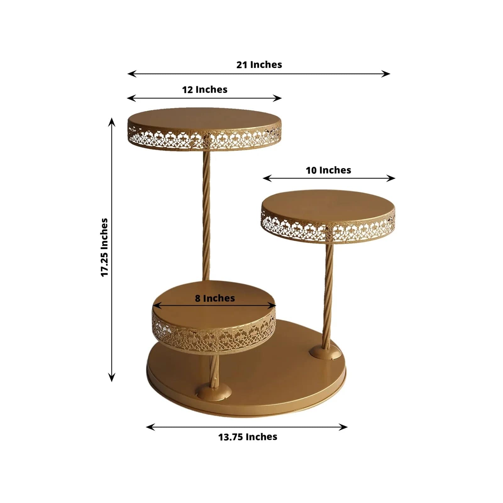 3-Tier Gold Metal Round Hollow Lace Design Cake Stand