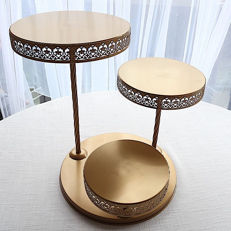3-Tier Gold Metal Round Hollow Lace Design Cake Stand