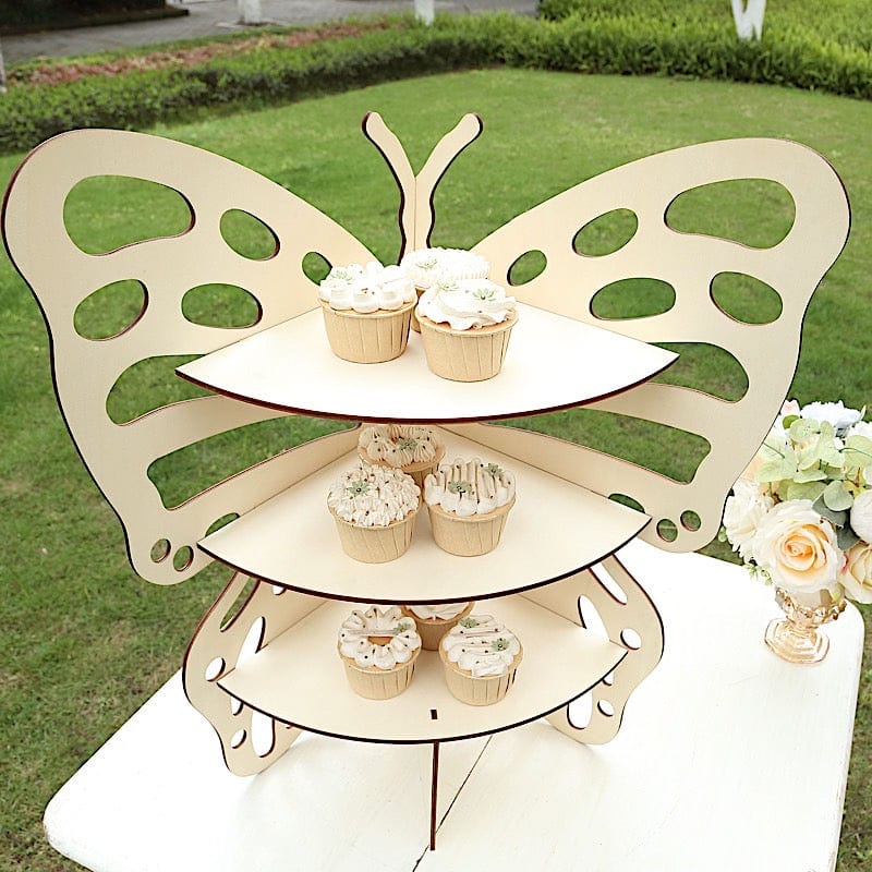 3-Tier Natural Rustic Butterfly Wooden Dessert Stand