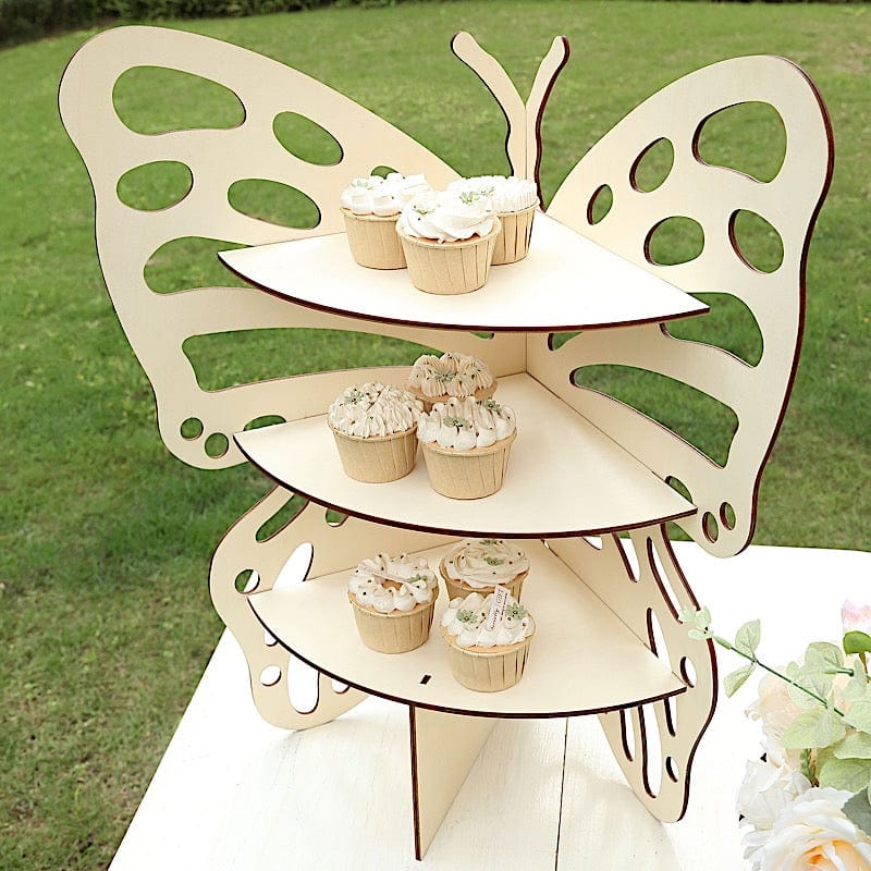 3-Tier Natural Rustic Butterfly Wooden Dessert Stand