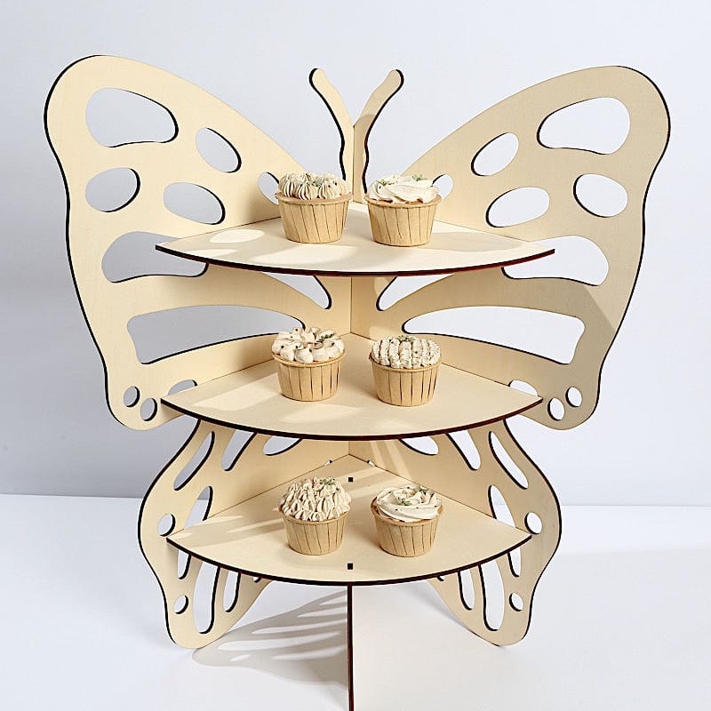 3-Tier Natural Rustic Butterfly Wooden Dessert Stand