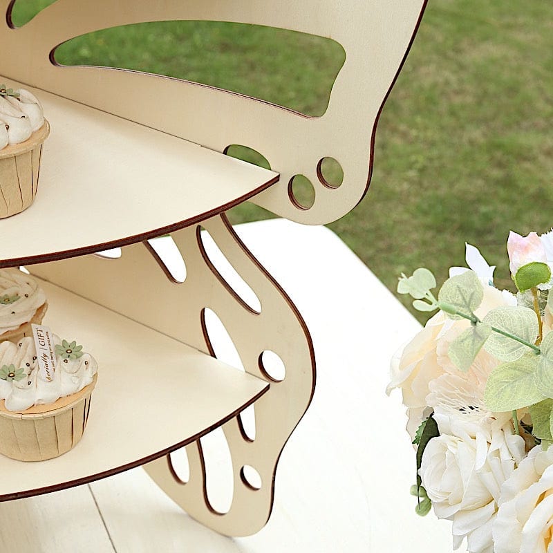 3-Tier Natural Rustic Butterfly Wooden Dessert Stand