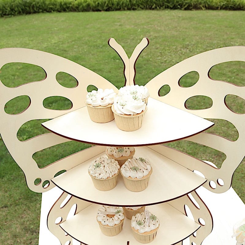 3-Tier Natural Rustic Butterfly Wooden Dessert Stand