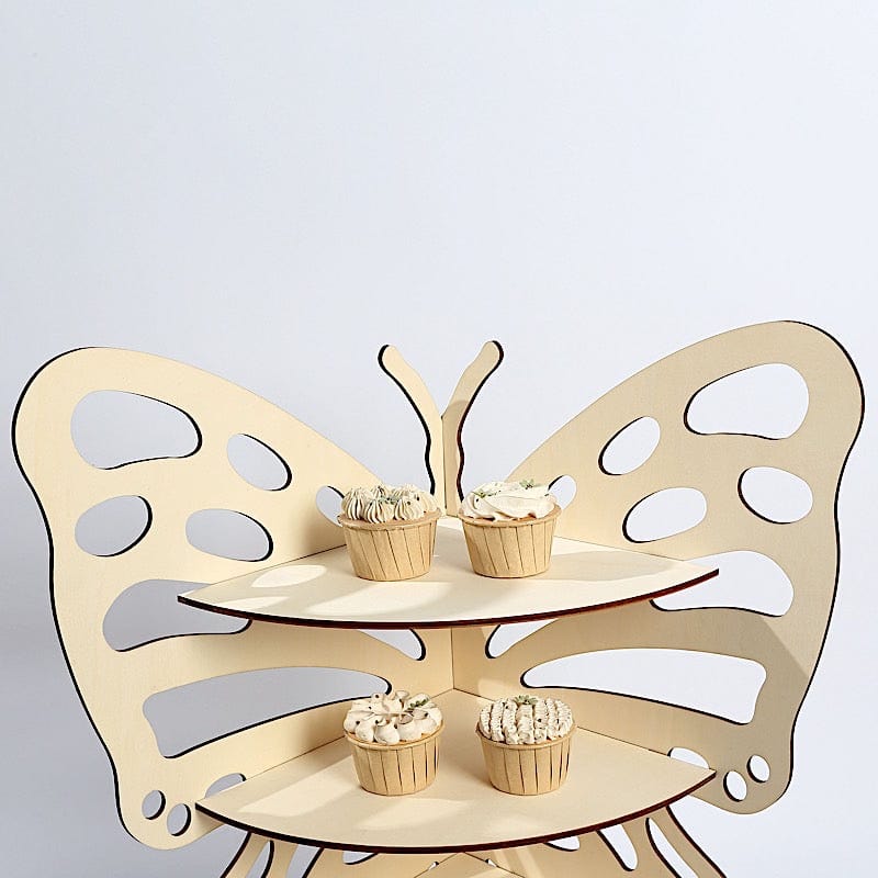 3-Tier Natural Rustic Butterfly Wooden Dessert Stand