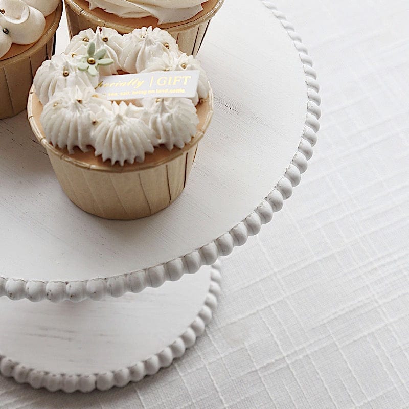 3 Whitewash Wooden Pedestal Cake Stands with Round Beaded Rim Trays