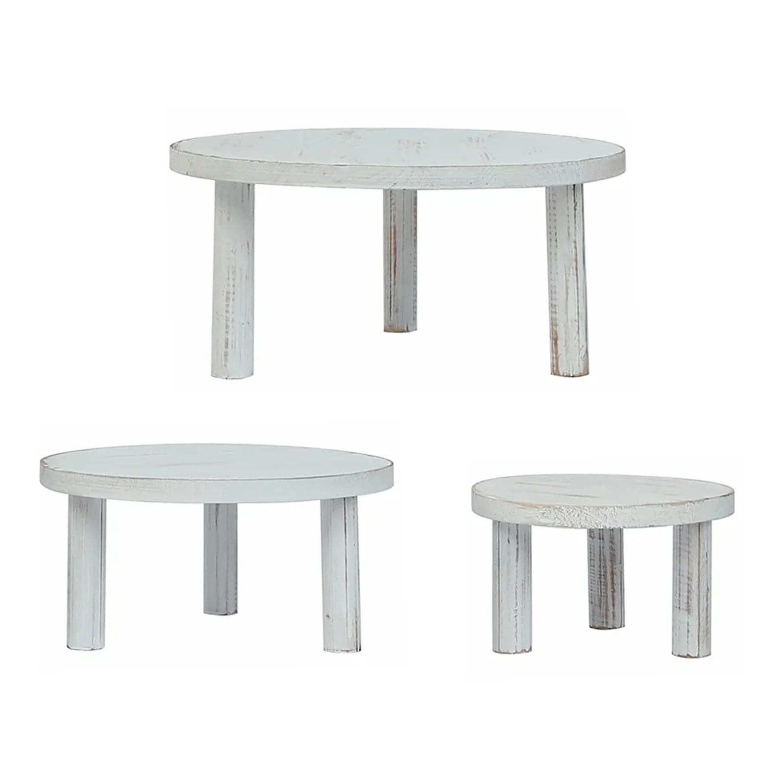 3 Whitewash Wooden Pedestal Cupcake Display Stands with Removable Legs