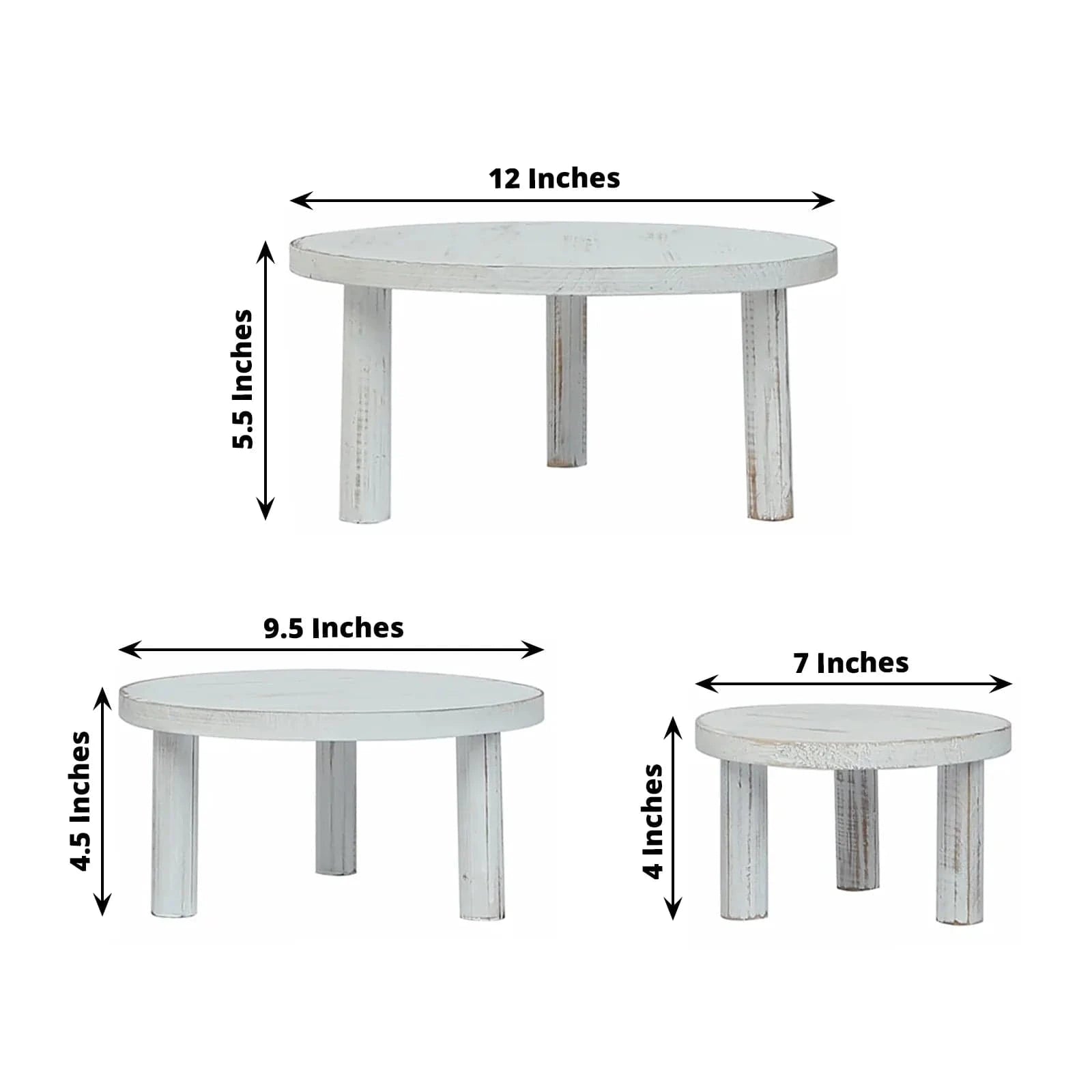 3 Whitewash Wooden Pedestal Cupcake Display Stands with Removable Legs