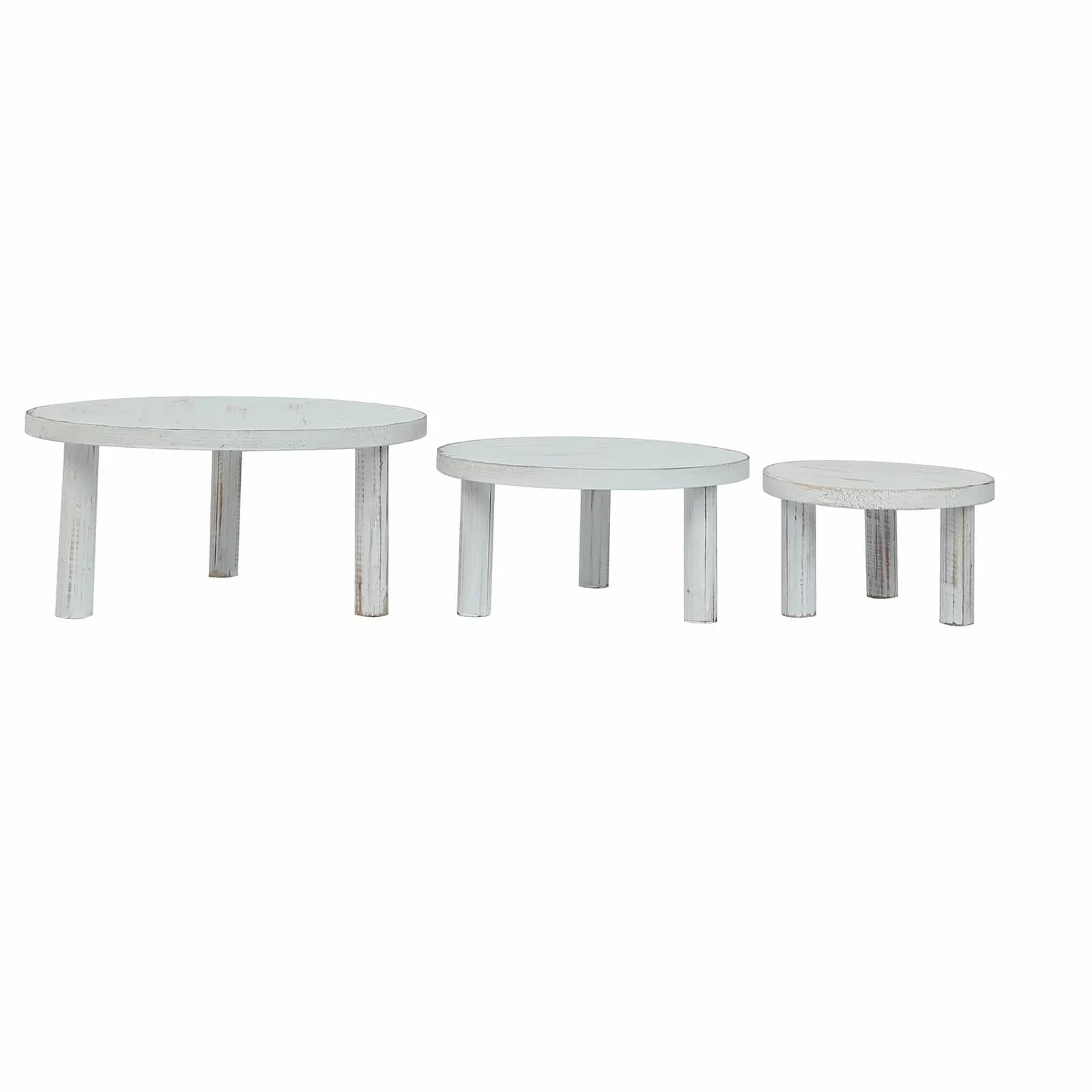 3 Whitewash Wooden Pedestal Cupcake Display Stands with Removable Legs