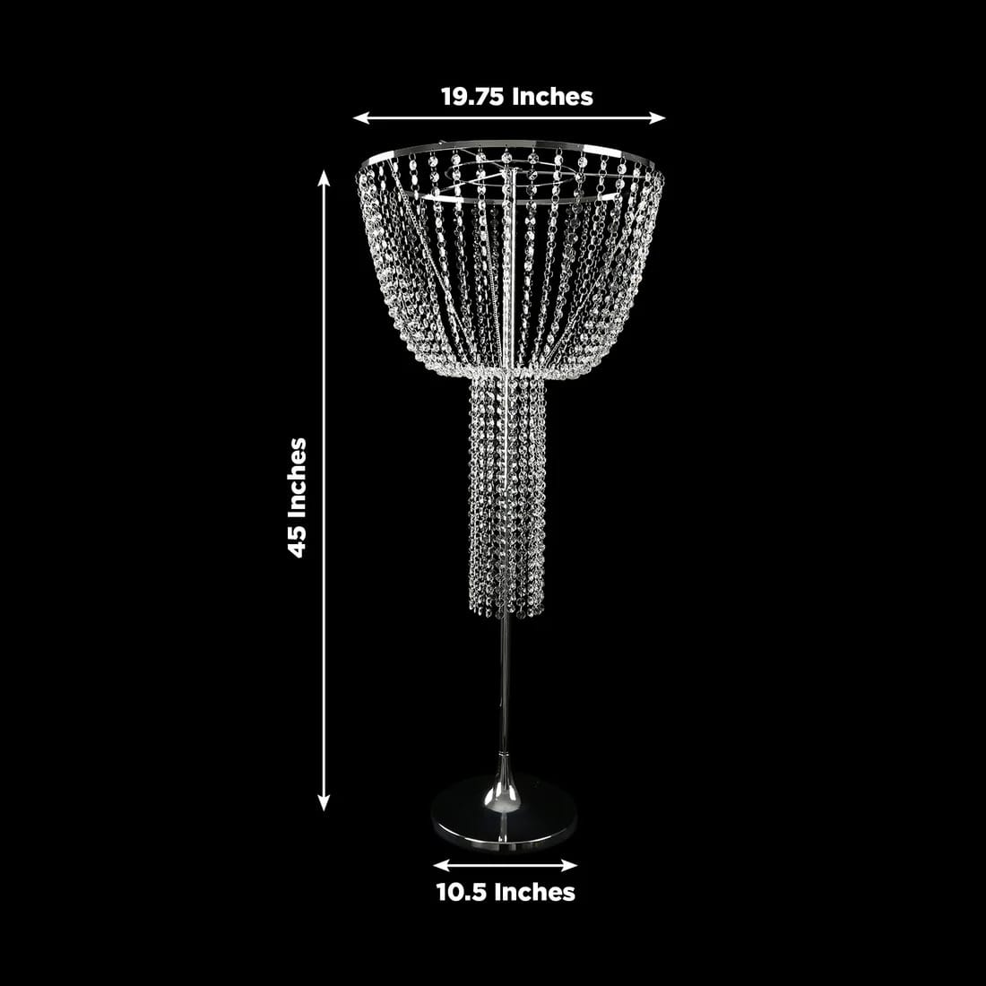 45 inch Silver Round Metal Goblet Flower Stand with Acrylic Crystal Bead Strands