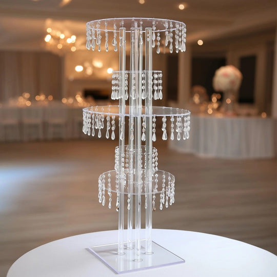 5-Tier Clear 39 in Acrylic Chandelier Flower Stand with Hanging Crystals