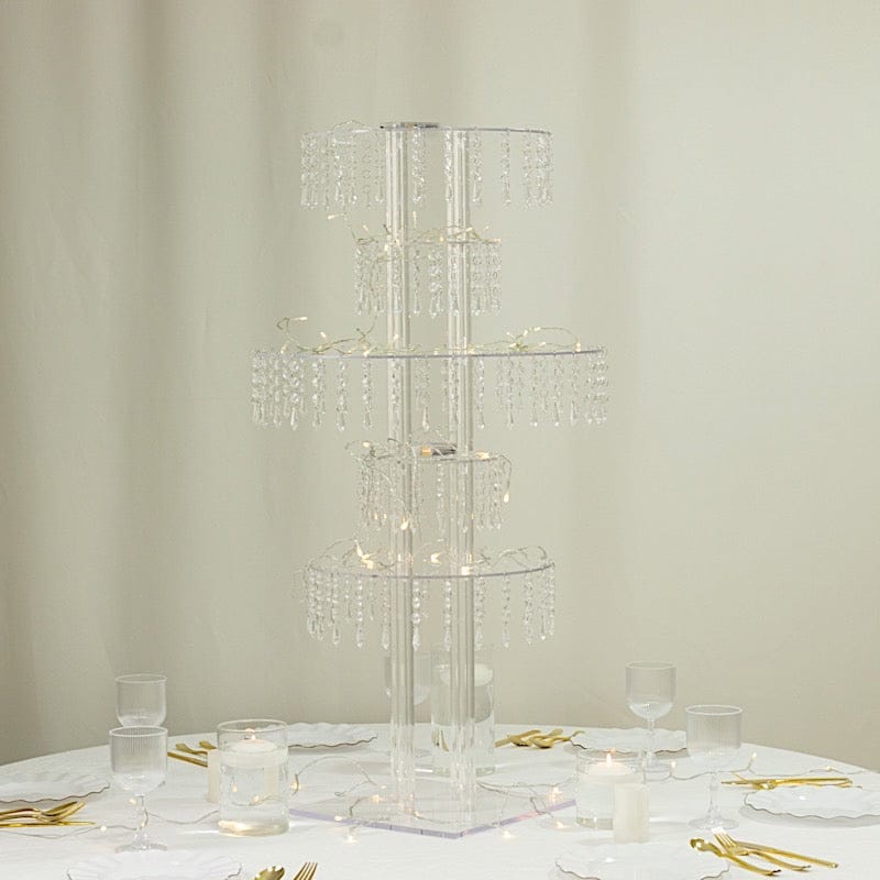 5-Tier Clear 39 in Acrylic Chandelier Flower Stand with Hanging Crystals