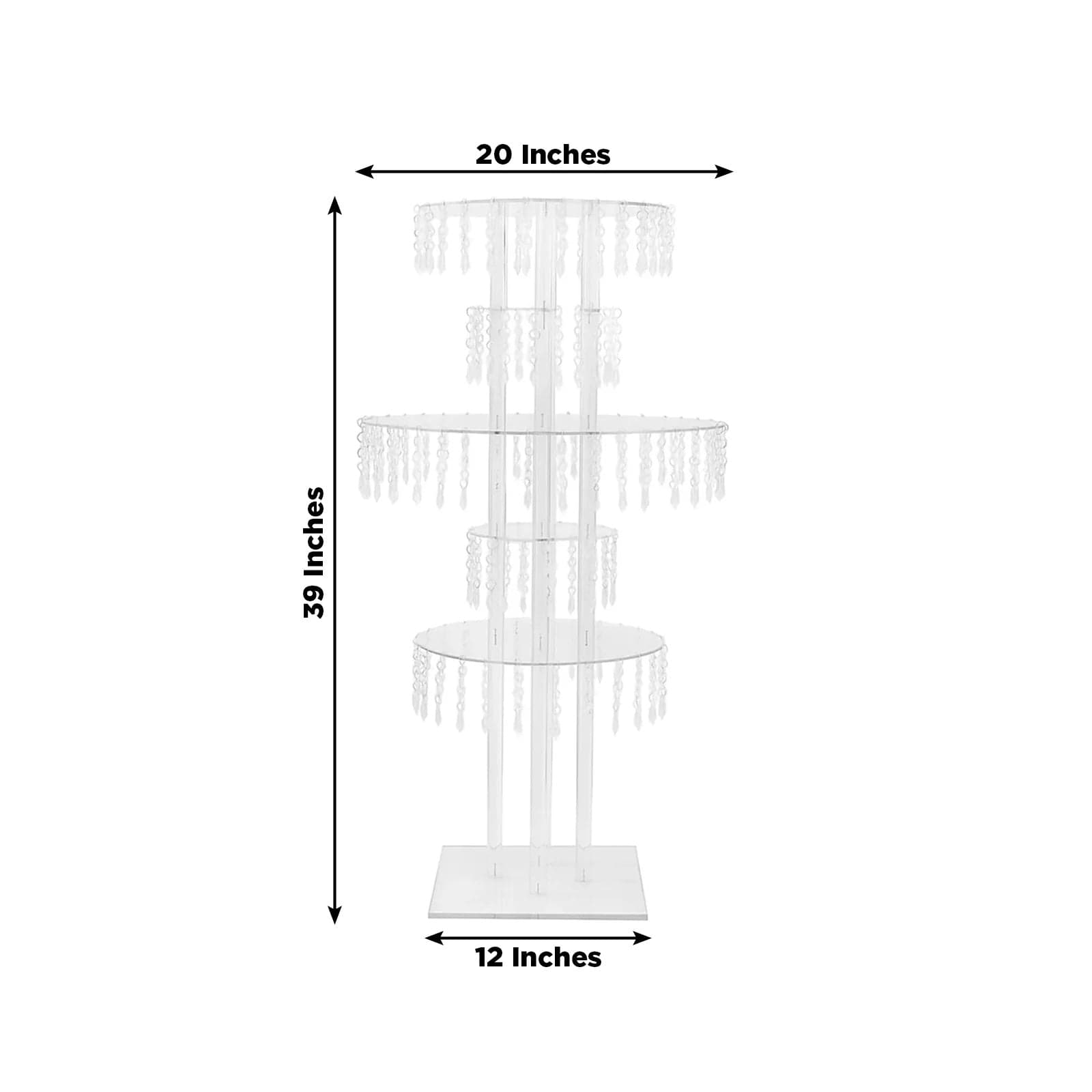 5-Tier Clear 39 in Acrylic Chandelier Flower Stand with Hanging Crystals