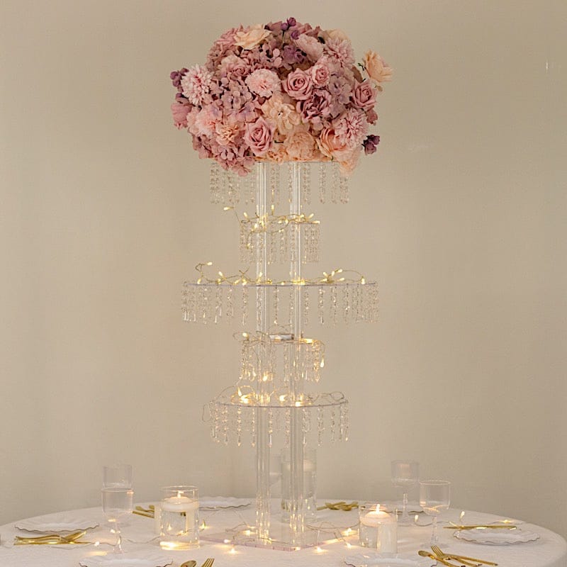 5-Tier Clear 39 in Acrylic Chandelier Flower Stand with Hanging Crystals