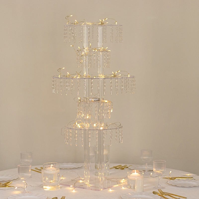5-Tier Clear 39 in Acrylic Chandelier Flower Stand with Hanging Crystals