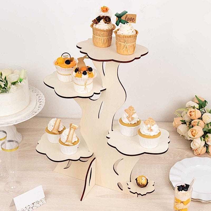 5-Tier Natural 19 in Laser Cut Wooden Tree Tower Cake Stand