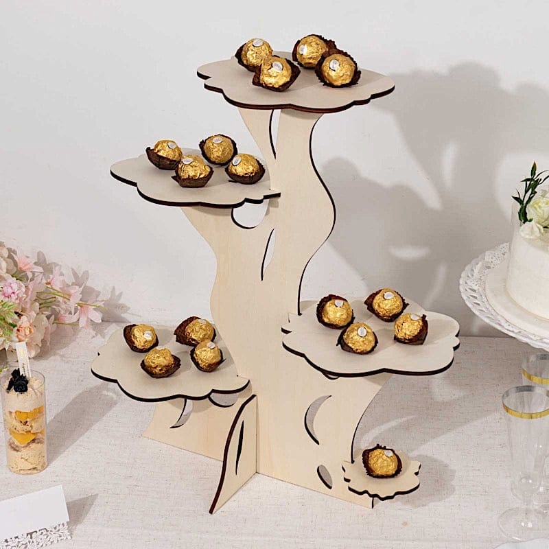 5-Tier Natural 19 in Laser Cut Wooden Tree Tower Cake Stand
