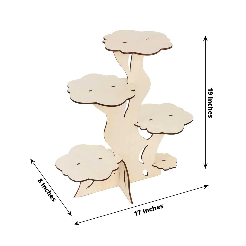 5Tier Natural 19 in Laser Cut Wooden Tree Tower Cake Stand Balsa