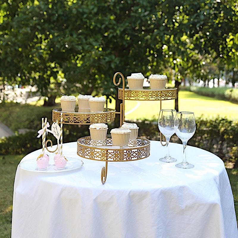 Gold 28 in Round 3-Tier Metal Rotating Cupcake Stand with Clear Acrylic Plates