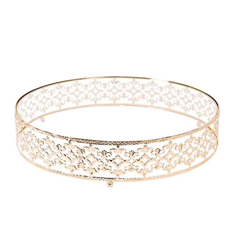 Gold and Clear 18 in Round Baroque Metal with Glass Cake Stand