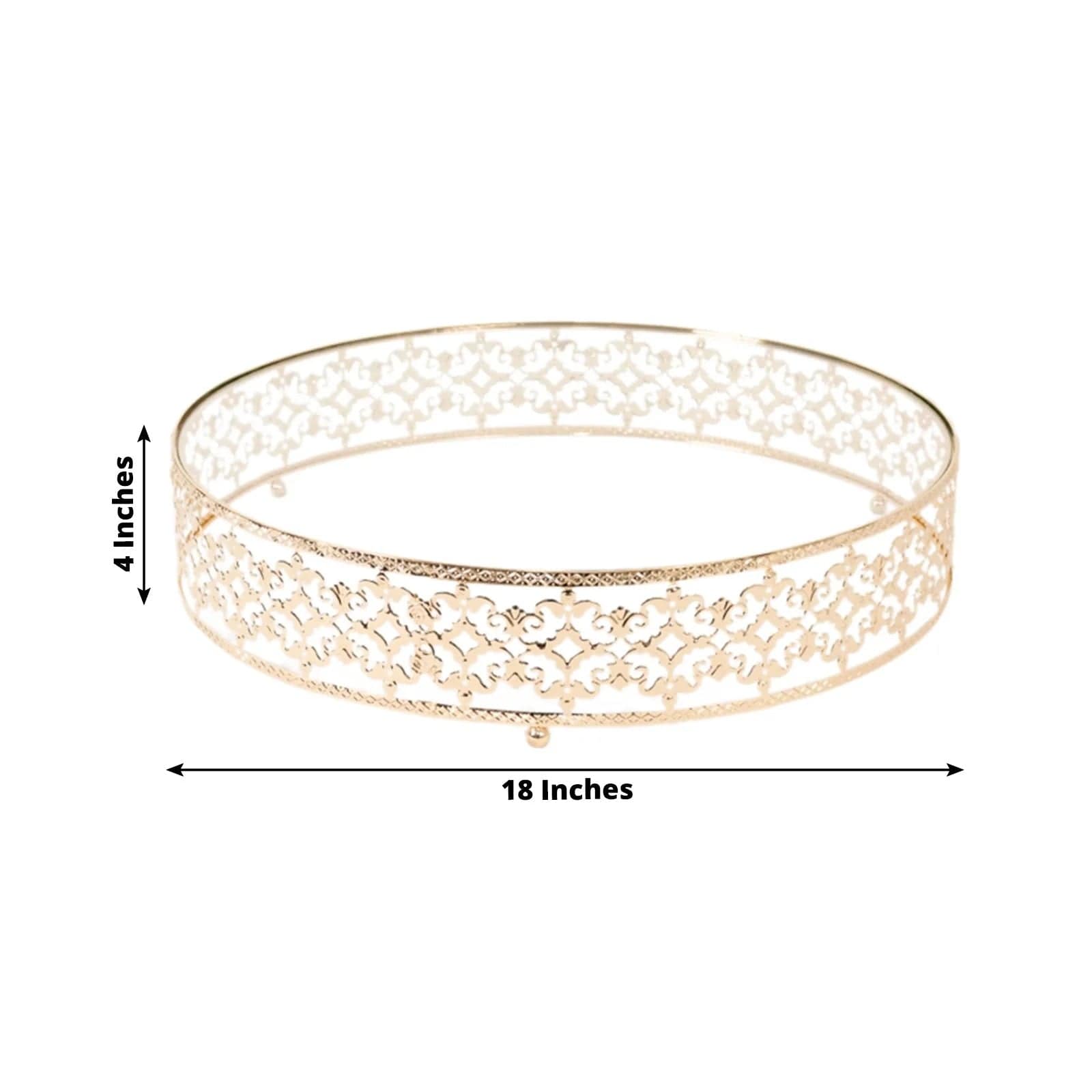 Gold and Clear 18 in Round Baroque Metal with Glass Cake Stand
