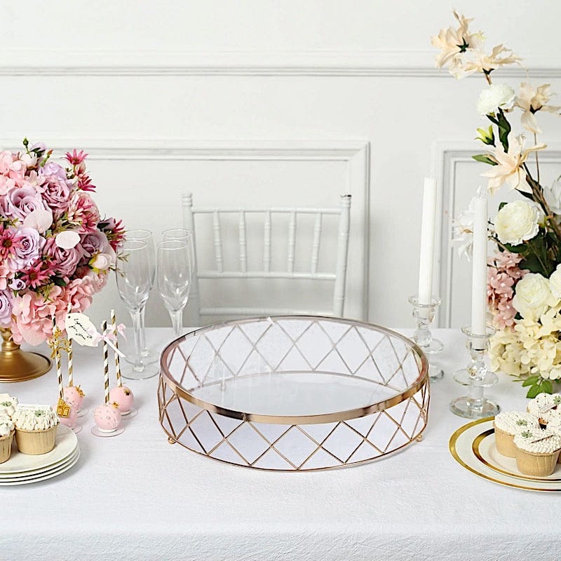 Gold and Clear Round Metal with Glass Geometric Cake Stand