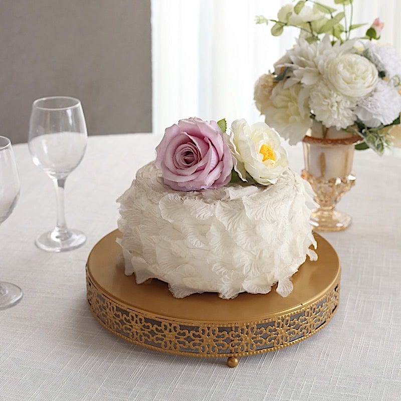 Gold Metal Fleur De Lis Round Cake Stand Dessert Display Pedestal