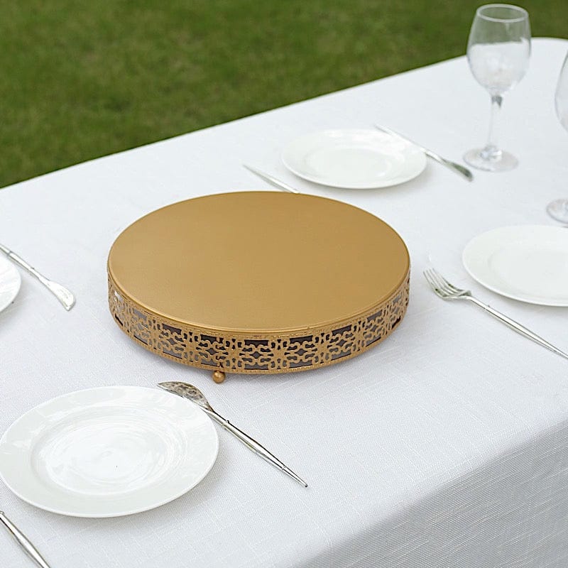 Gold Metal Fleur De Lis Round Cake Stand Dessert Display Pedestal