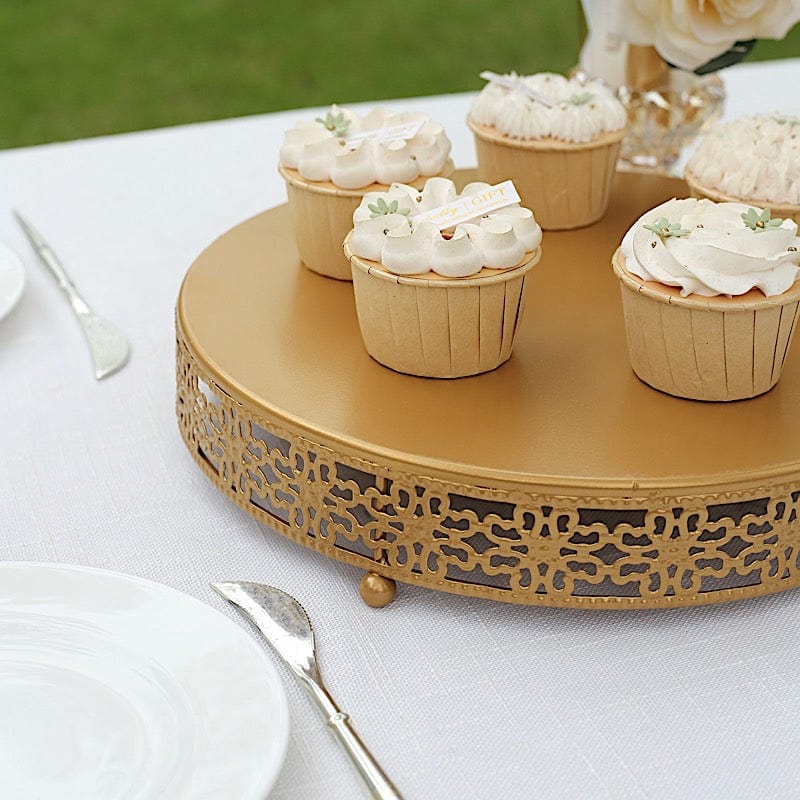 Gold Metal Fleur De Lis Round Cake Stand Dessert Display Pedestal